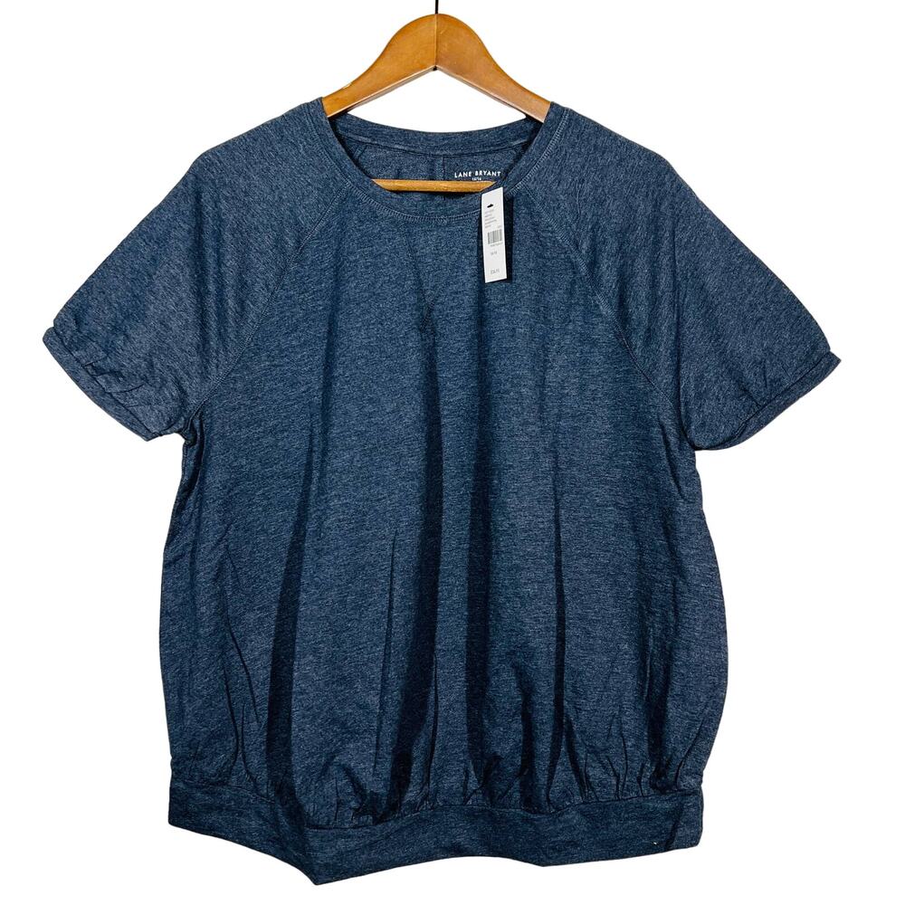 NEW! Lane Bryant Livi Activewear Henley Crop Tee Cuffed Navy Blue - 14/16